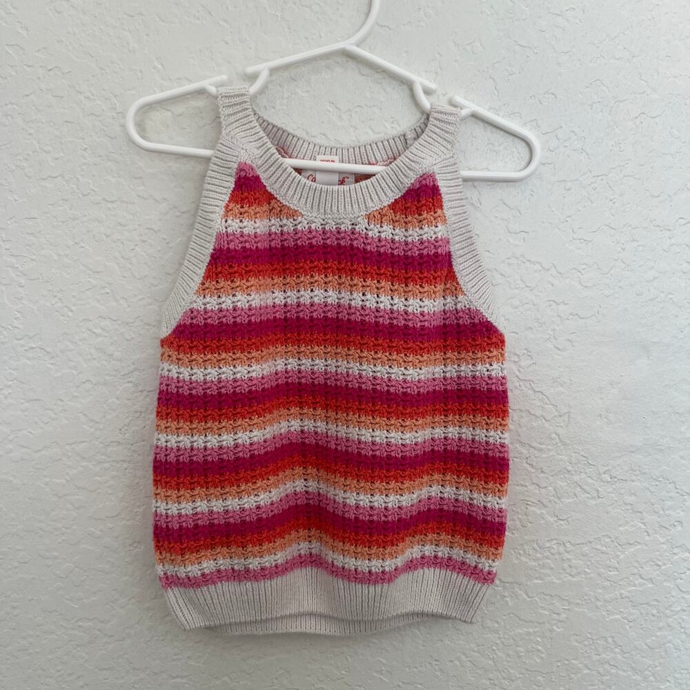 Cat & Jack Girls Sweater Vest 6/7 Pink Orange Striped Knit Tank
